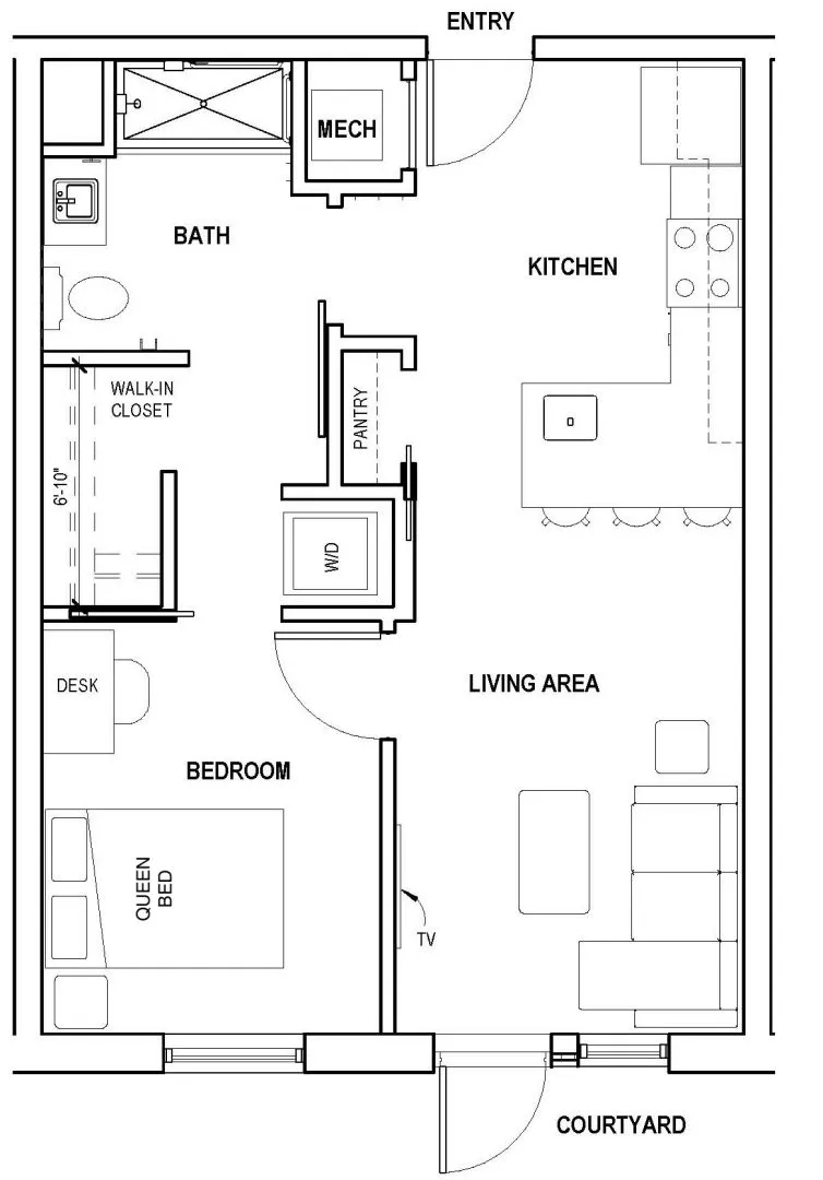one bedroom A layout with courtyard