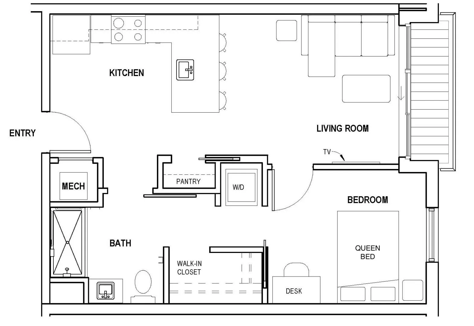 one bedroom B layout with balcony